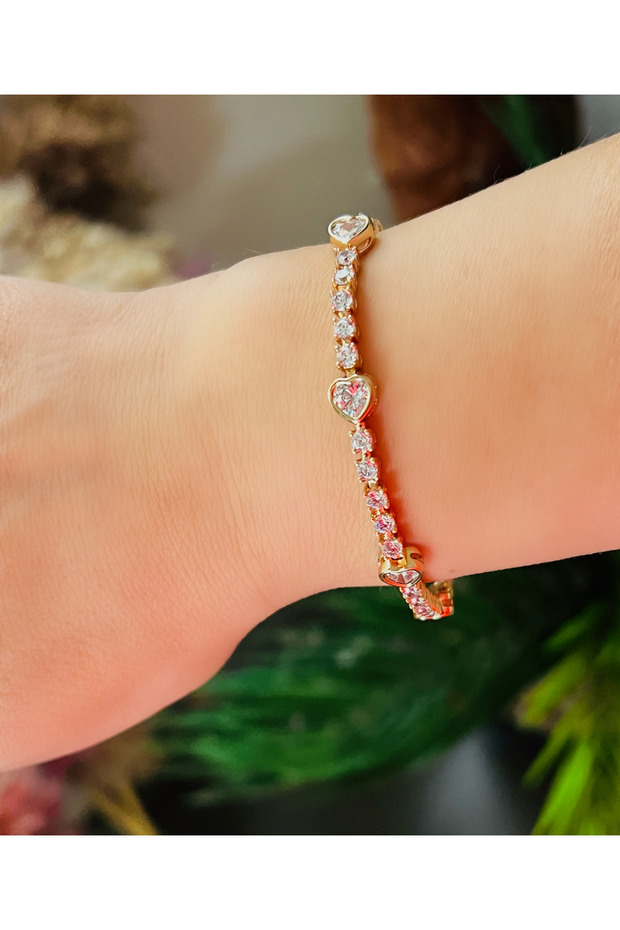 Xuping Hearted Water-Solved Bracelet 17+2Cm-Rose Color Acr9040