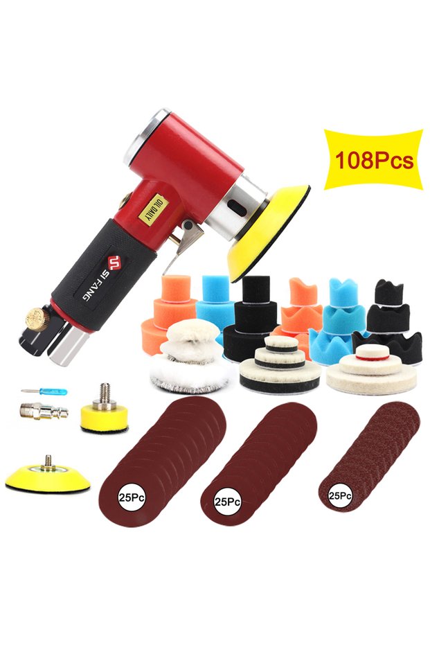 Red Sander 108pcs SIFANG Random Orbit Air Sander Mini Pneumatic Grinding Machine for Car Polishing H
