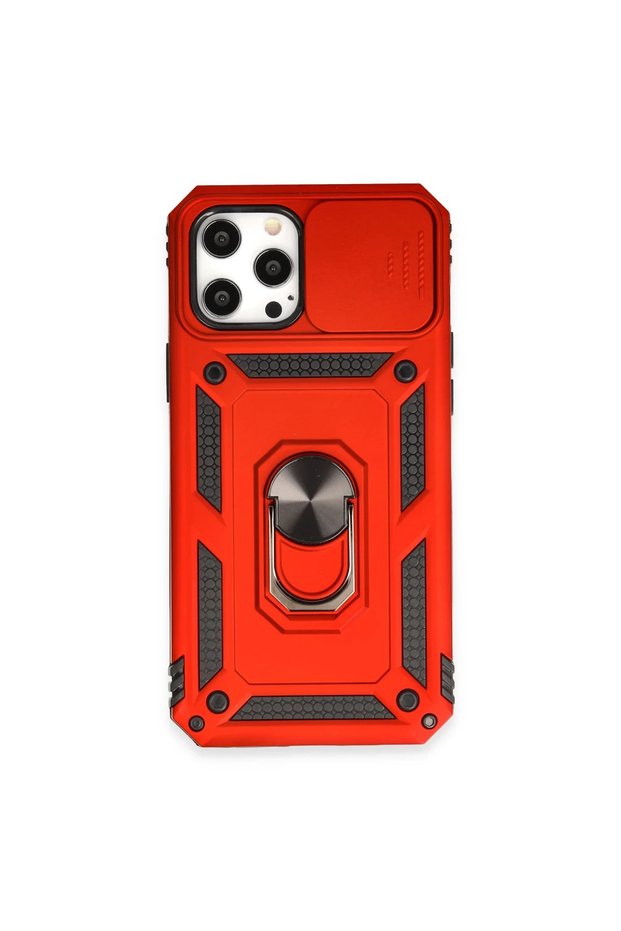 غطاء سيليكون لـ Apple iPhone 12 Pro Max مع حلقة عدسة - أحمر