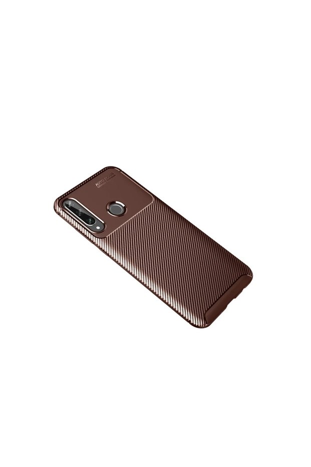 Huawei Y6P Case Auto Focus Carbon Cover - Brown