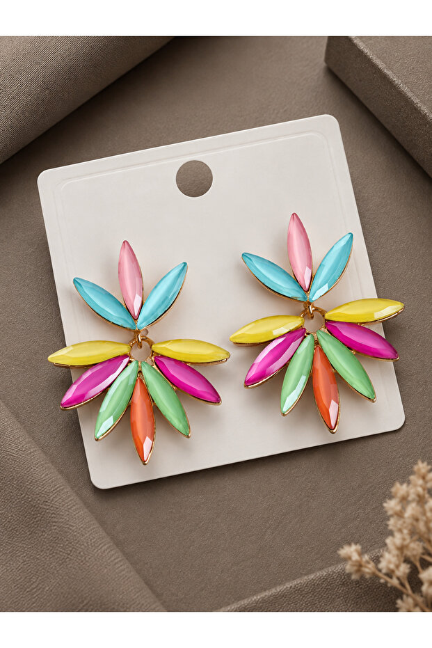 Mixed Color Crystal Stone Lotus Model Women's Earrings