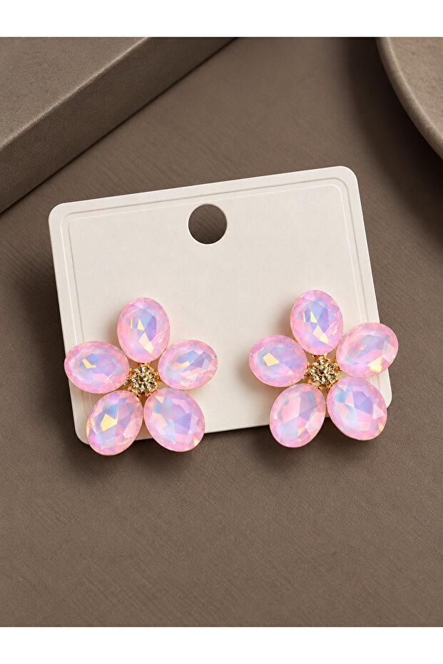 Pink Color Crystal Stone Flower Model Women's Earrings