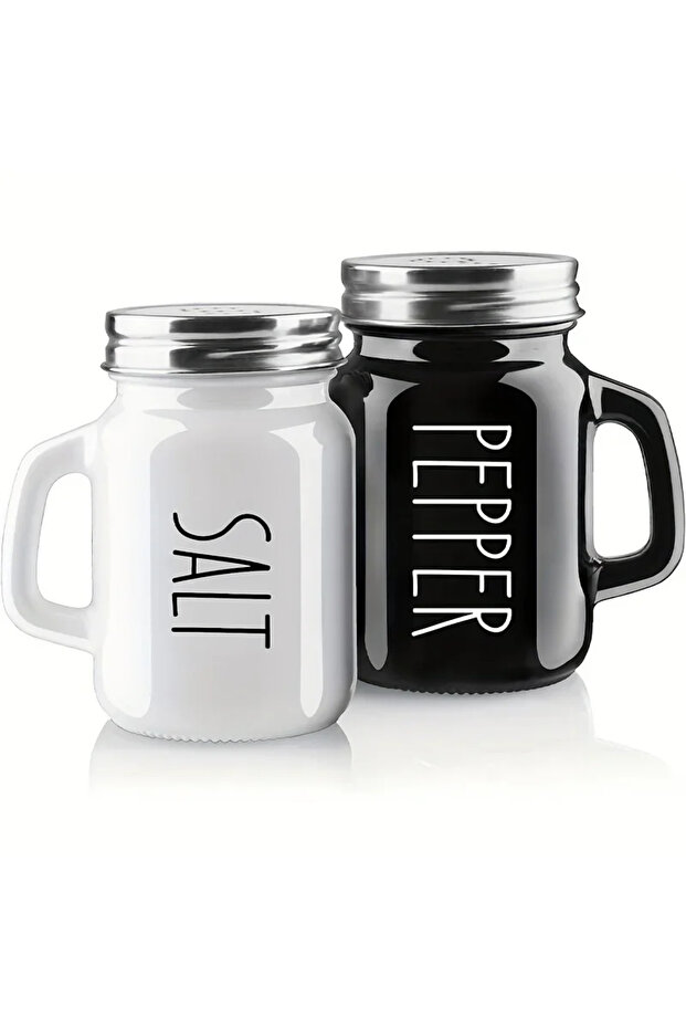 1 set Black and White 2pcs Salt and Pepper Shaker Set 4.4oz Glass Vintage Glass Salt and Pepper Seas