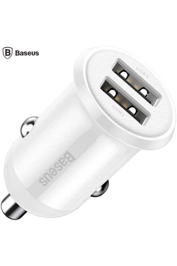 Incarcator auto, Baseus, 2 x USB, 4.8 A, Alb
