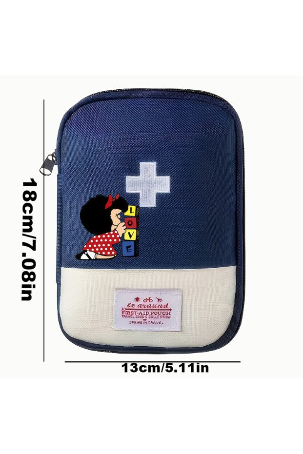 Dark Blue Print MAFA 1Pc Cartoon Print Compact Travel Medicine Organizer Family Medicine Bag Portabl