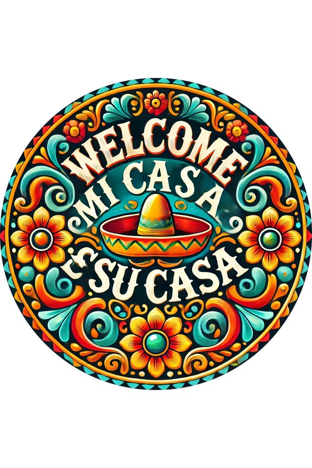 1PC 1 Piece 2D Wooden Disc Mexican Mi Casa Theme Wall Art Sign 8 Inch For Home Office Living Room Ba