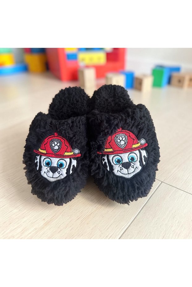 Black Marshall Plush Children's Indoor Slippers