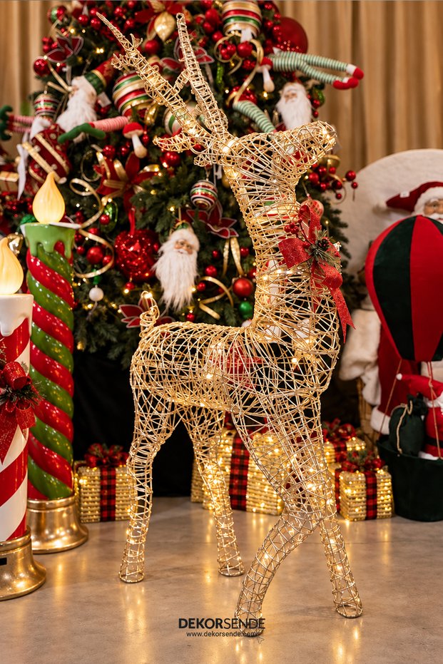 Christmas Ornament Glitter Wire Deer Champagne 110 cm