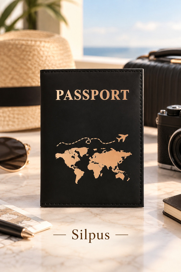 Leather Passport Cover Single Black