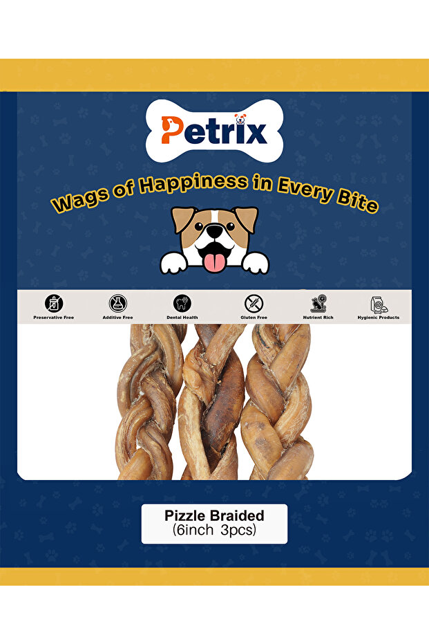 Braided Pizzle Dog Chew Treat (6 Inch, 3 Pcs)