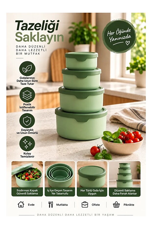 Set of 4 Round Storage Containers (0.45 ml - 0.8 ml - 1.5 L - 2.5 L) Microwave and Freezer Compatible