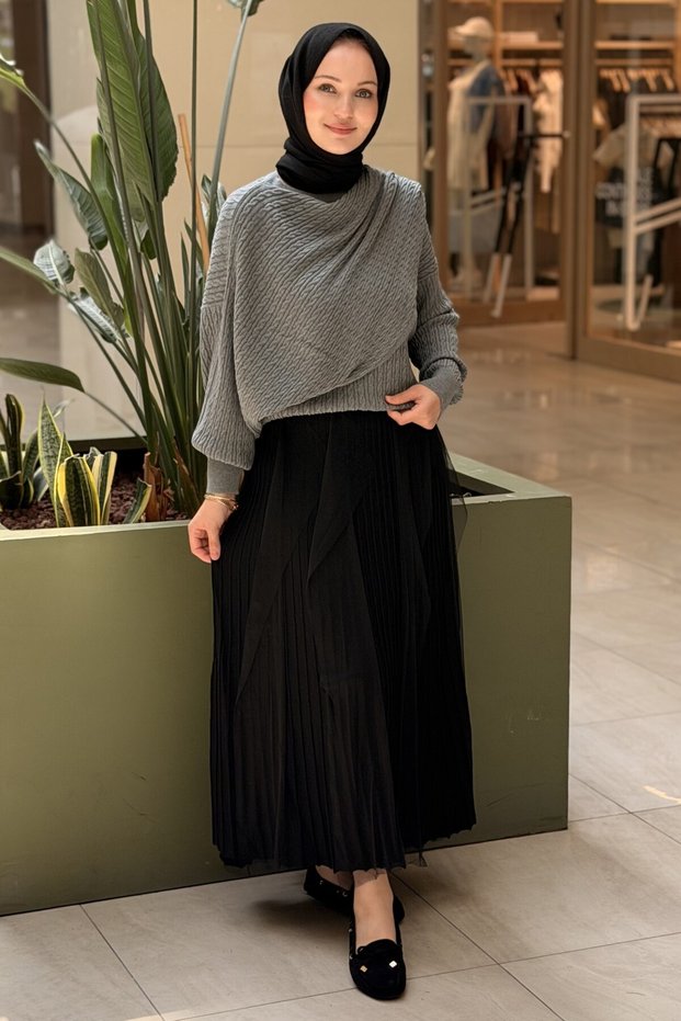 Crochet Knitwear Tulle Detailed Mercerized Skirt
