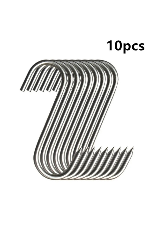 10Pcs Stainless Steel S Hooks with Sharp Tip Utensil Meat Clothes Hanger Hanging Hooks for Butcher S