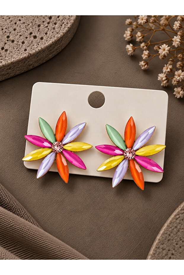Mixed Color Crystal Stone Lotus Model Women's Earrings