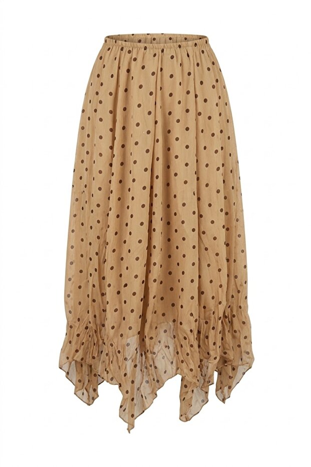 Women's Trendy Chiffon Polka Dot Camel Long Skirt - Suitable for Hijab 93 cm