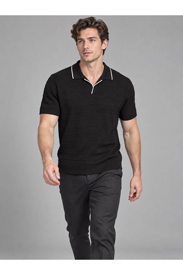 Men's Short Sleeve Polo Collar Knitwear T-Shirt