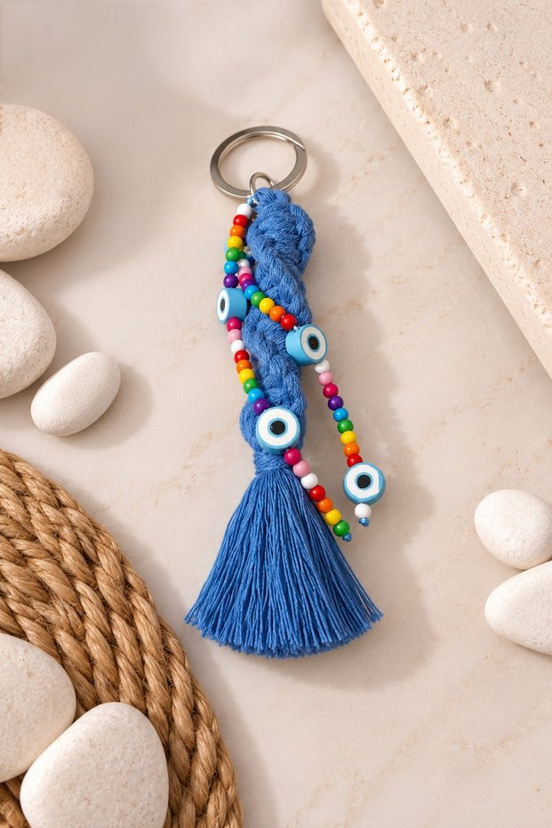 Evil Eye Beaded - Twisted Handmade Macrame Charm Keychain/Bag Charm