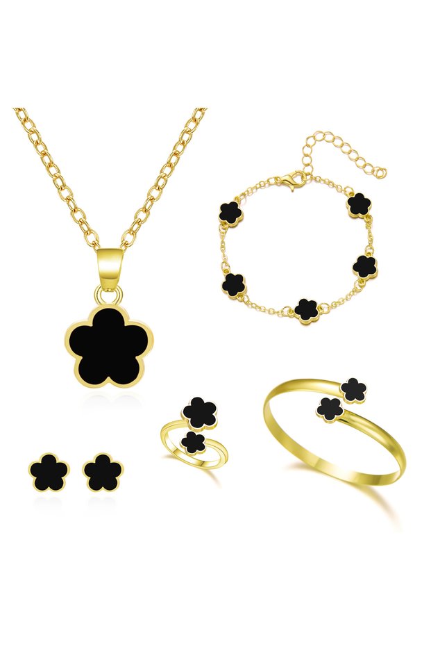 RINHOO FRIENDSHIP NC24Y0417-4 5 PCS Five Leaf Flower Combination Jewelry Set For Women Good Luck Ear
