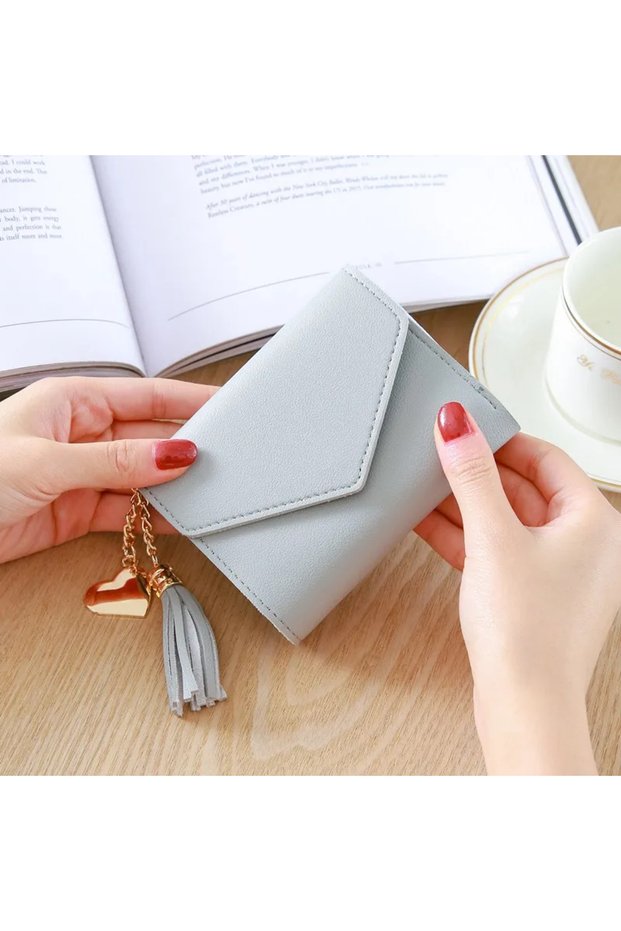 lightgray Fashion Short Women Wallets PU Leather Women Luxury Tassels Wallet Hasp Small Wallet Trend