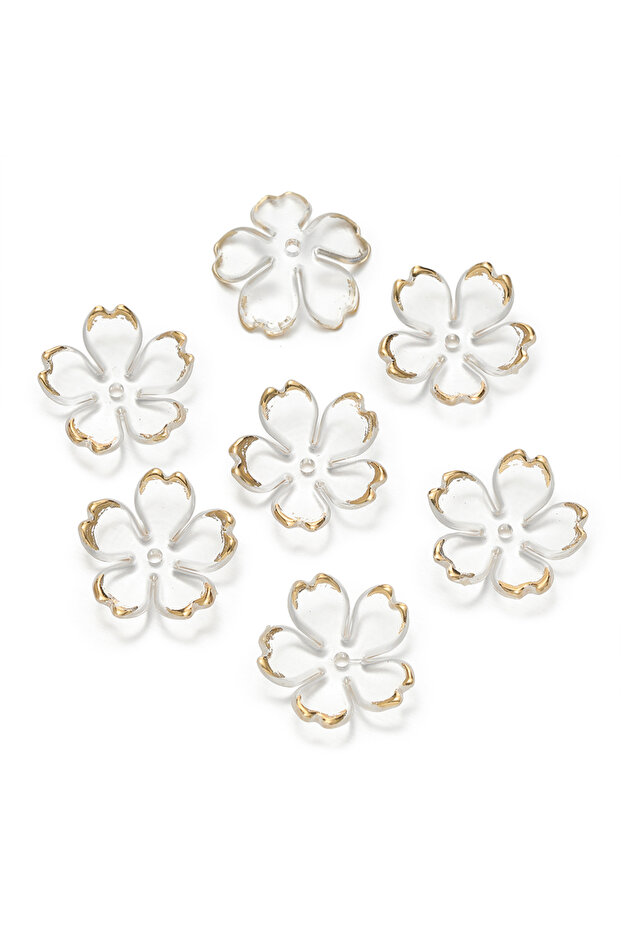White 50pcs Cherry Blossoms Acrylic Beads Golden Brushed Patter Petals Charm Connector DIY Earrings