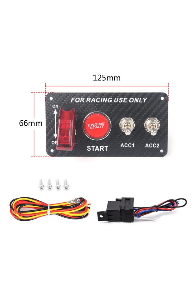 4 in 1 True Carbon Fiber 12V Racing Car Ignition Switch Panel Engine Start Stop Ignition Push Button