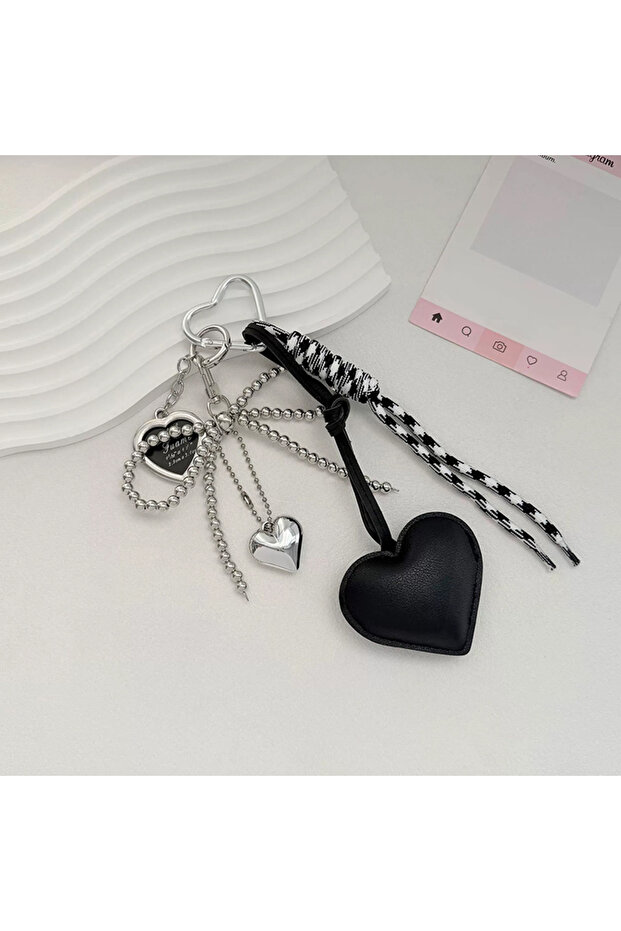 black INS Bag Key Chain Korean Style Bow Phone Pendant Chain Heart Charm Strap Braided Rope Bag Hang