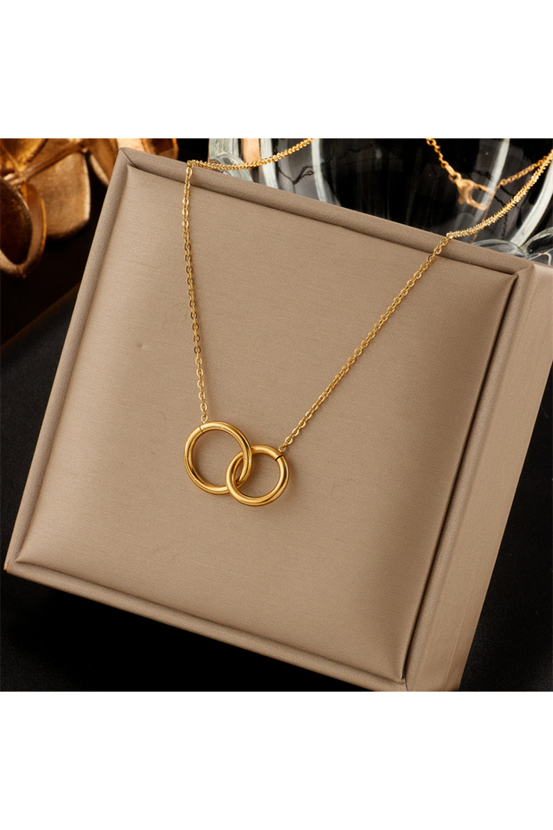 N1731 DIEYURO 316L Stainless Steel Double Ring Pendant Necklace For Women Fashion Gold Color Ladies
