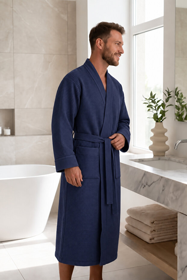 100% Cotton Soft Pique Kimono Boxed Men's Bathrobe