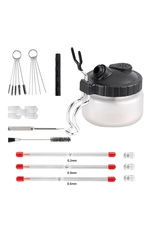 SD-5263641(3080)-235 Airbrush Cleaning Kit Clean Pot Jar with Holder and Cleaning Brushes/Needles Do