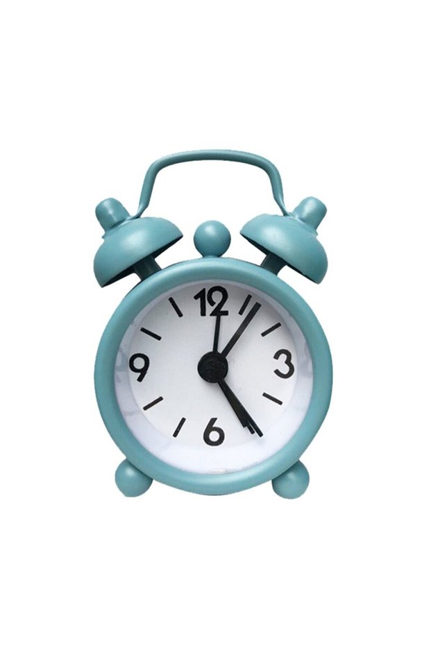 Blue G749 Mini Metal Small Alarm Clock Creative Blue Quartz Round Alarm Clock Portable Desktop Decor