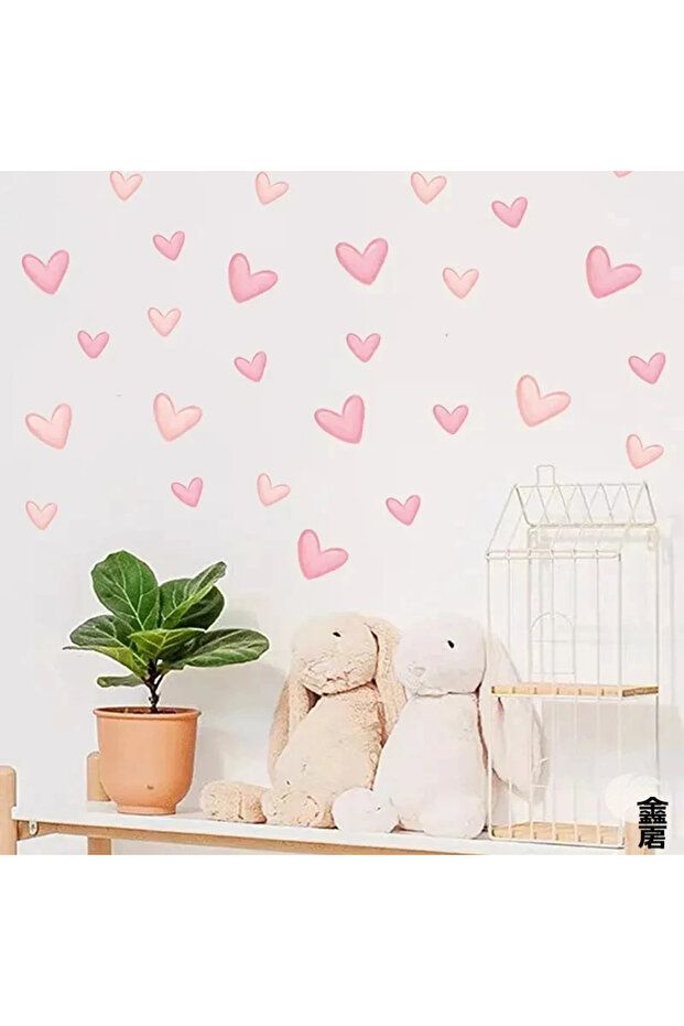 BR351 60Pcs Soft Pink Big Small Heart Shape Wall Stickers for Waterproof Removable PVC Home Decorat