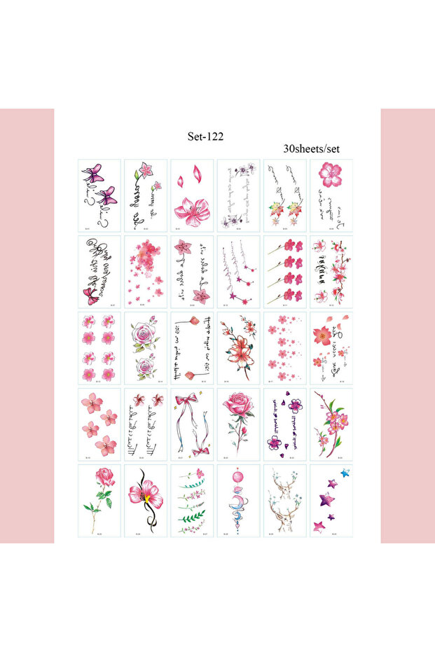 Set-122 30pcs Waterproof Temporary Tattoo Stickers Disposable 3D Color Butterfly Rose Flower Feather