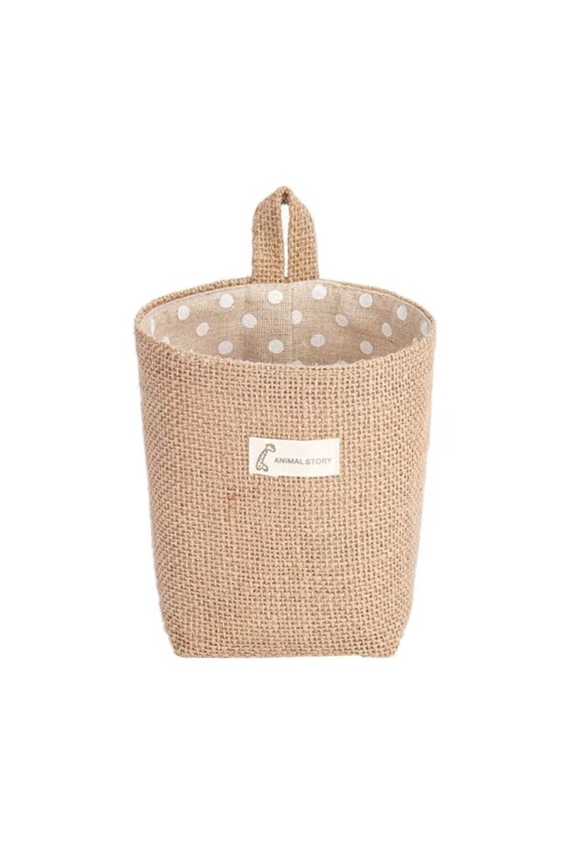 G278 Yellow dots Nordic Style Small Hanging Wall Pocket Storage Basket Sack Sundries Organizer Cosme