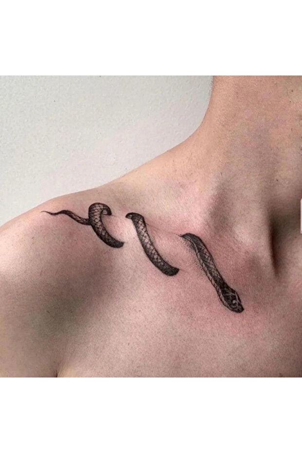 Snake-01 1 Sheet Snake Clavicle Tattoo Sticker Waterproof Lasting Temporary Tattoo