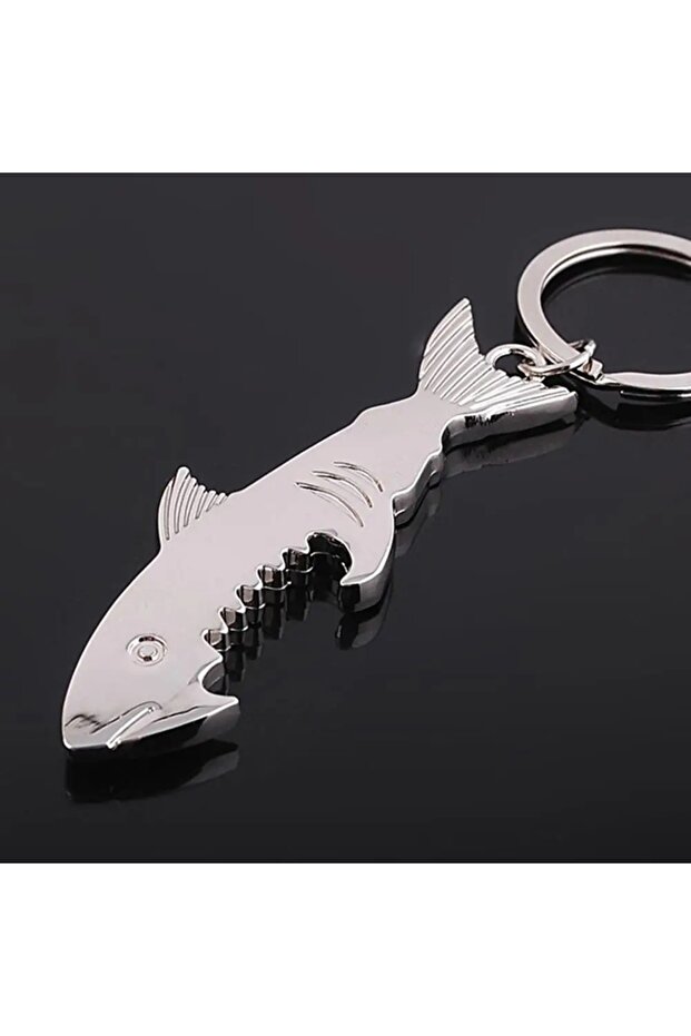 A Shark Shaped Bottle Opener Keychain shaped zinc alloy Silver Color Key Ring Beer Bottle Opener Uni
