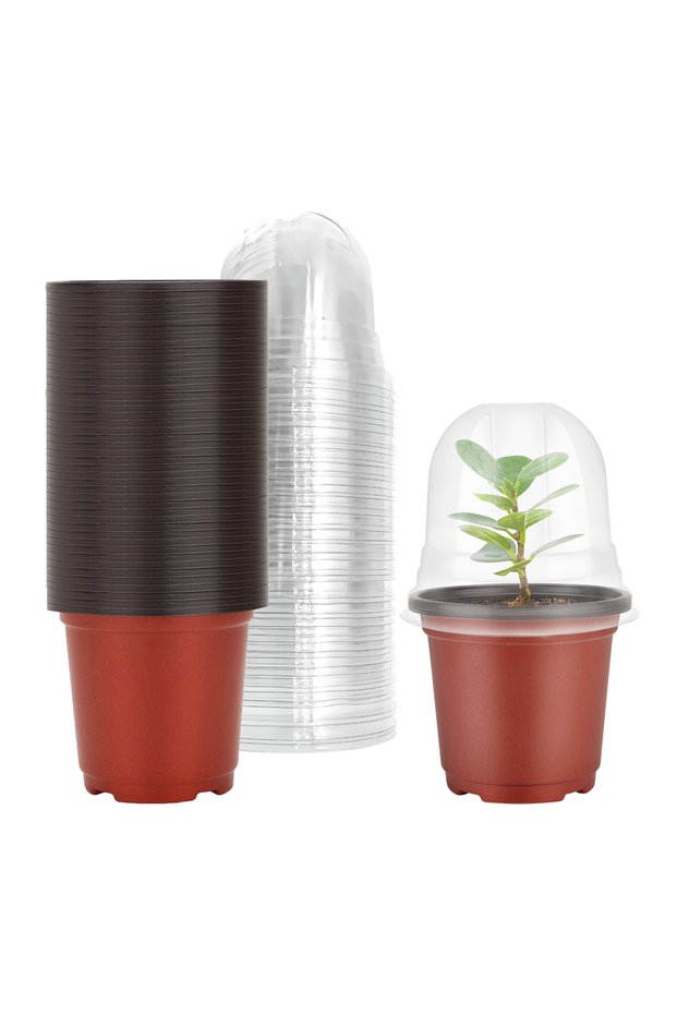 AE1913 Plant Nursery Pots with Humidity Domes,40 Sets 4 Inch Soft Nursery Pots (40 Pots + 40 Clear L