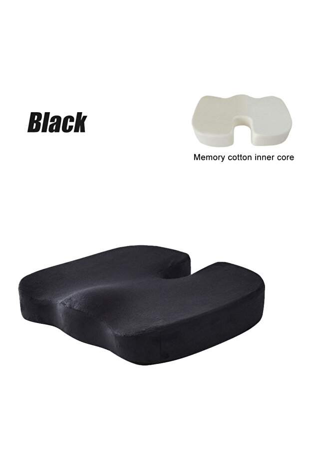Black Travel Seat Cushion Memory Foam U-Shaped Pillow for Chair Cushion Pad Car Office Hip Support M