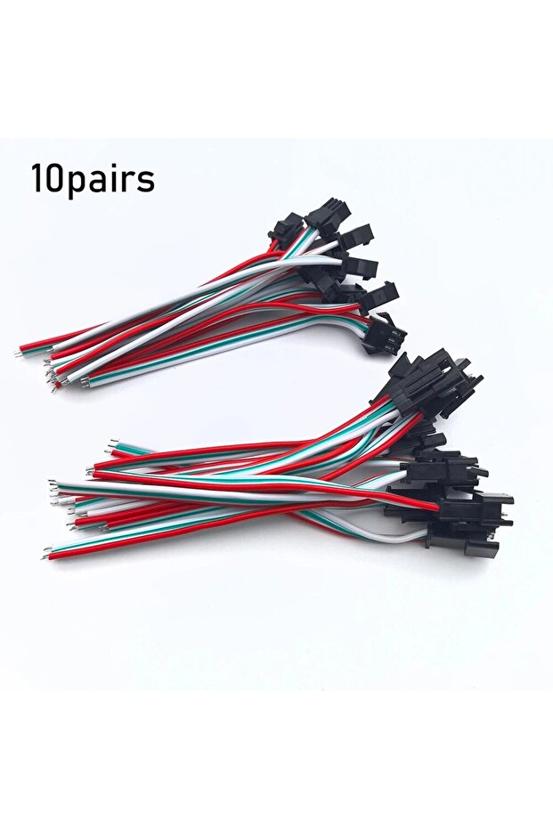 sm-3p-10cm- 10pairs 3 Pin JST SM Male Female Plug Connector Cable For WS2812B WS2812 WS2811 LED Stri