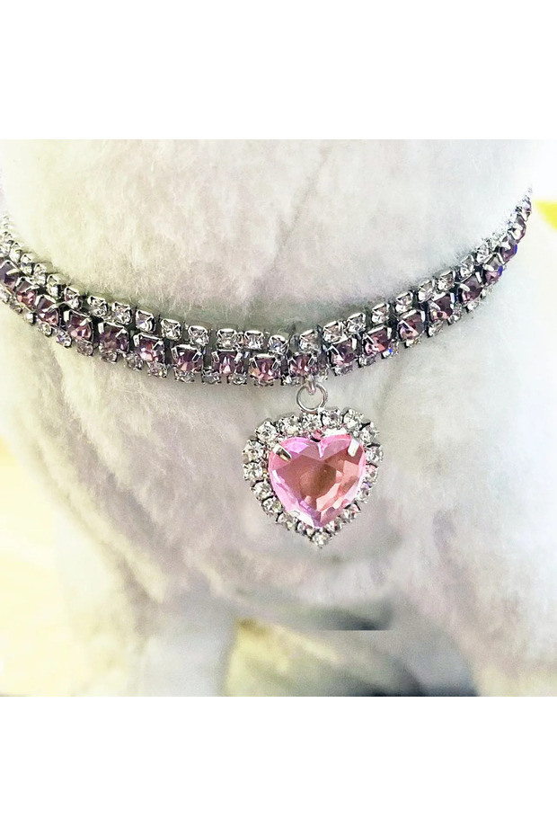 S Light purple red Pet Necklace Love Water Drop Water Diamond Cat Collar Dog Neck Jewelry Exquisite