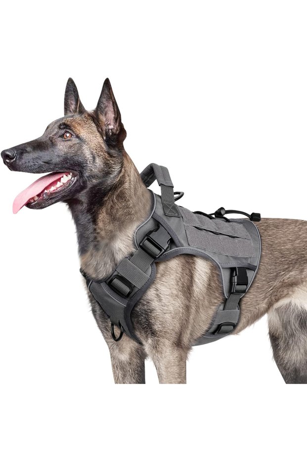L GRAY Adjustable No-Pull Tactical Dog Harness with Handle for Large Dogs - Reflective Vest for Lab