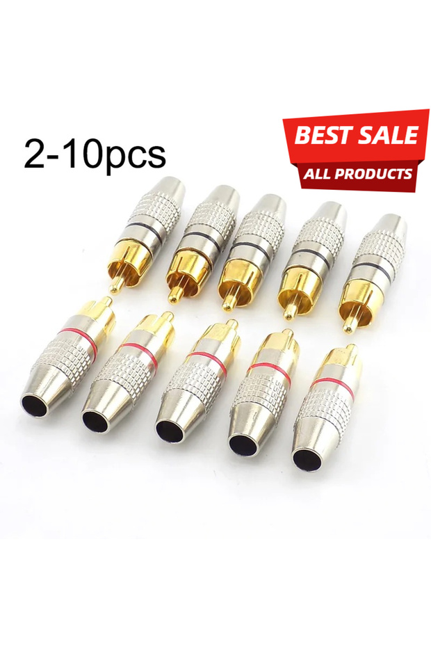 10pcs RCA Male Plug to cabling Connector Adapter Audio Video Cable CCTV camera Non Solder Gold Plate