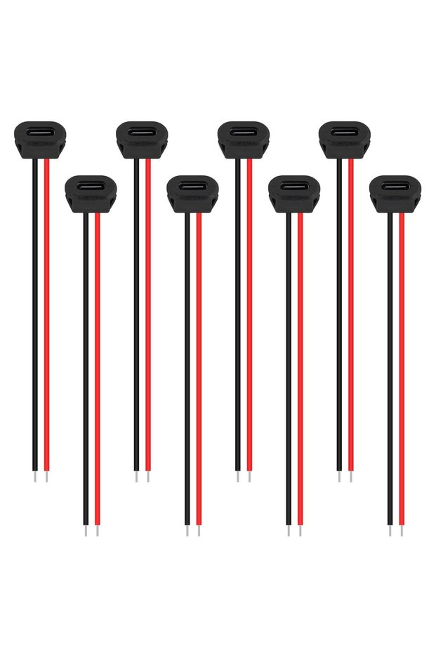 8pcs Black B 8pcs 10cm 24AWG USB Type-C Female Chassis C Connector Jack Female Charging Port Waterpr