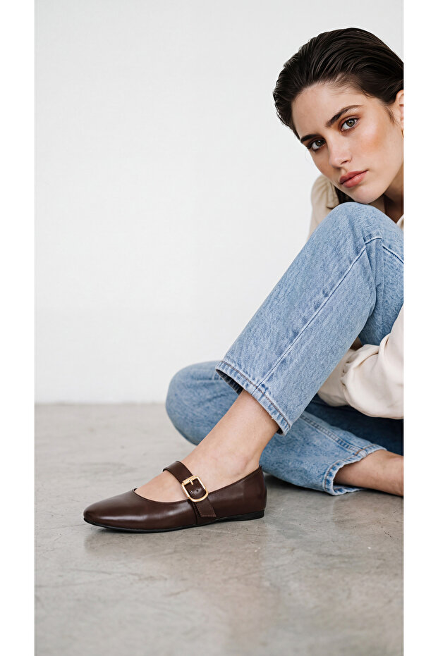 Brown Buckle Mary Jane Women's Flats