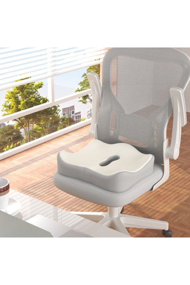 43x34cm white 【Ergonomic Office Seat Cushion】3-Zone Memory Foam Lumbar Support Pillow Breathable P