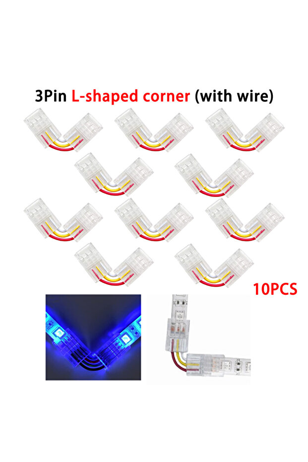 3PIN 10PCS Connector L1 10Pcs 10mm 3Pin LED Corner Connector L/T Shape Solderless Connector WS2811 W
