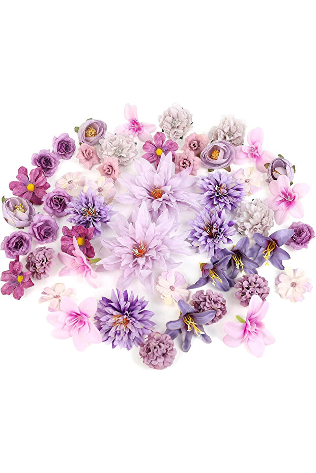 24Pcs Purple 24/48Pcs Artificial Flower Head Fake Daisy Head Bulk Silk Faux Rose DIY Cake Decoration