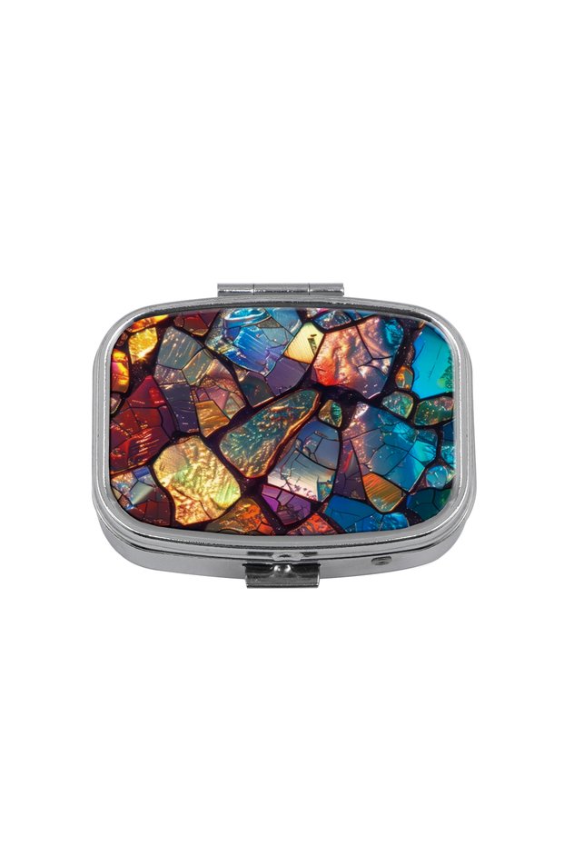 1 Stained Glass Metal Medicine Box Marbling Pill Packaging Health Products Moisture Resistant Storag