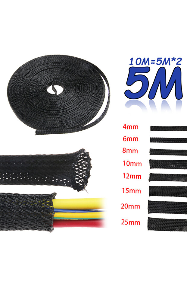 6mm x5meters 5M Tight PET Expandable Cable Sleeves Wire Gland Cables Protection Ø:4/6/8/10/12/15/20/