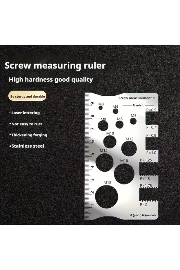 1pc 304 Stainless Steel Screw Measuring Gauge Set - Precision Thread Pitch & Bolt Size Caliper Tool