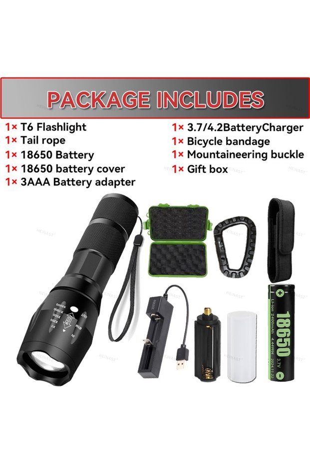 black T6 with Box kit High Power T6 LED Flashlights Camping Torch 5 Light Modes Zoom Light A